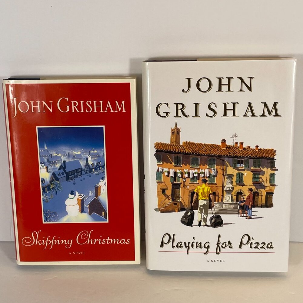 John Grisham Book Lot of 2 Playing for Pizza & Skipping Christmas Hardcover Book